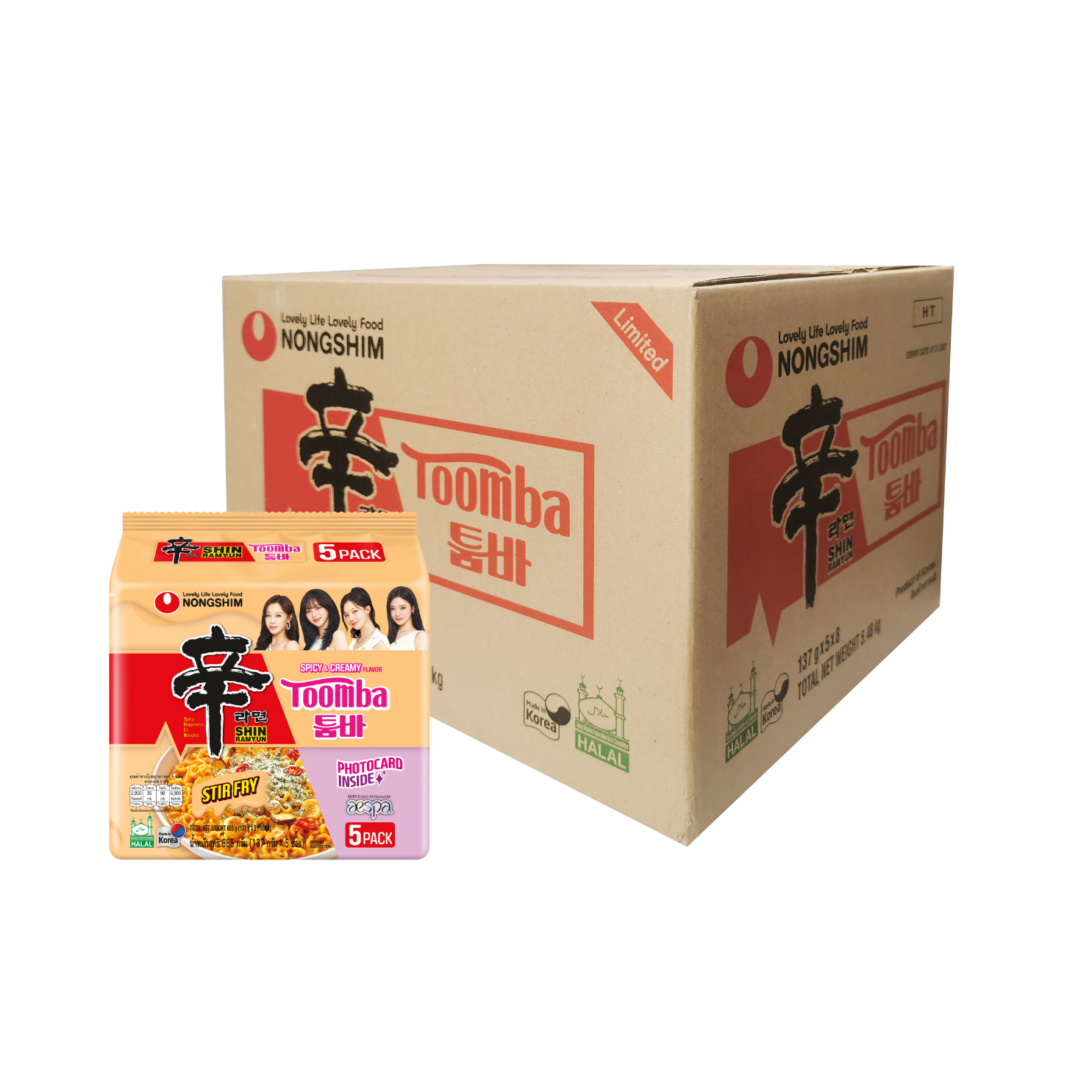 [ຂາຍຍກລັງ] [ແພັຄເກຈ aespa] TOOMBA Nongshim Shin ramyun stir fry Toomba (ນງຊິມ ຊິນຣາມຍອນ ທູມບ້າ) [ສຸ່ມລາຍ] 1 ລັງ ມີ 8 ແພັຄ