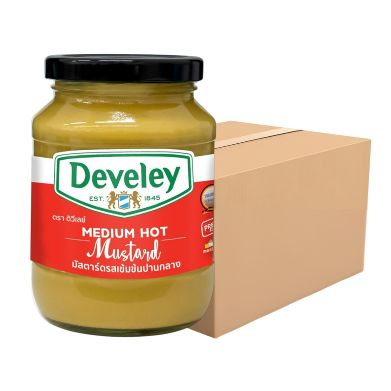 Develey (ດິວີເລຍ໌) Medium Hot Mustard (ມັສຕາຣ໌ດເຜັດປານກລາງ) ຂນາດ 350 ກຣັມ ແພັຄ 12 ຂວດ