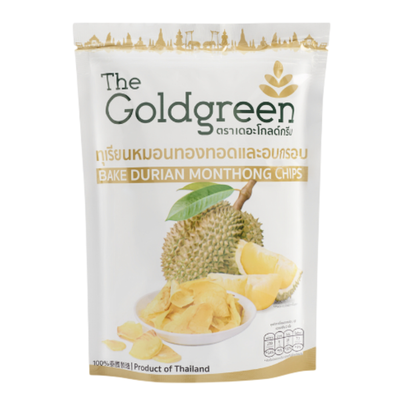 [ຊອງເດີ່ຍວ] The Goldgreen - ທຸເຣີຍນຫມອນທອງທອດອບກຣອບ BAKE DURIAN MONTHONG CHIPS 50 ກຣັມ