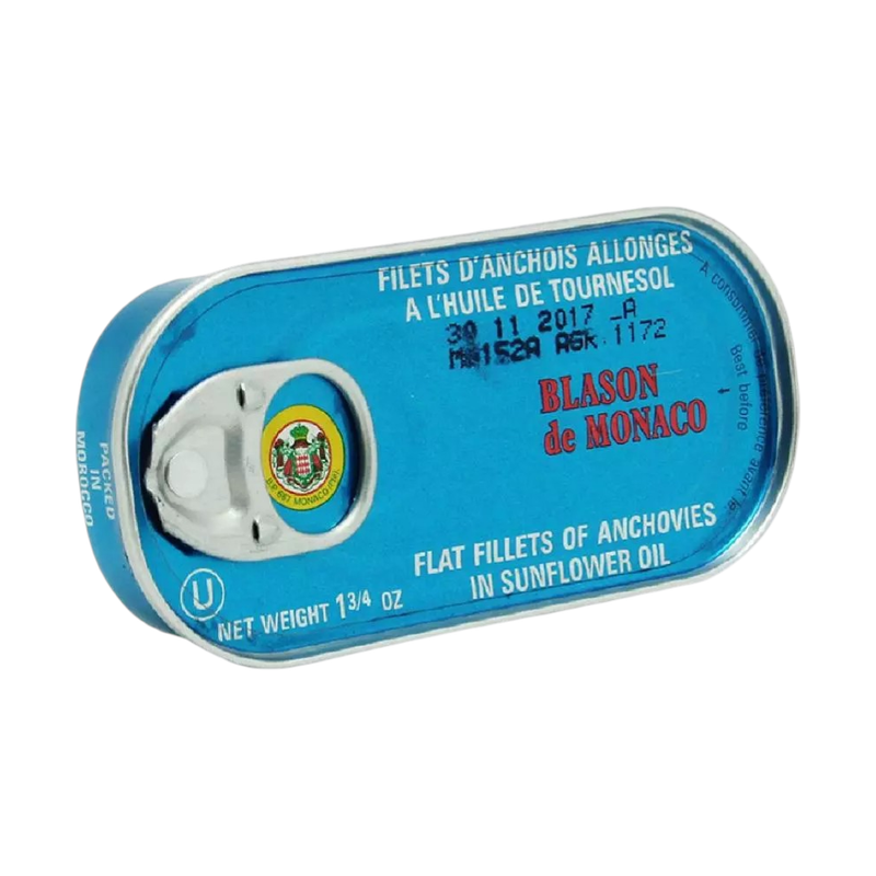 BLASON de MONACO Anchovy in Sunflower Oil ບລາຊັນເດອໂມນາໂຄ ແອນໂຊວີ່ໃນນ້ໍາມັນທານຕະວັນ 50g