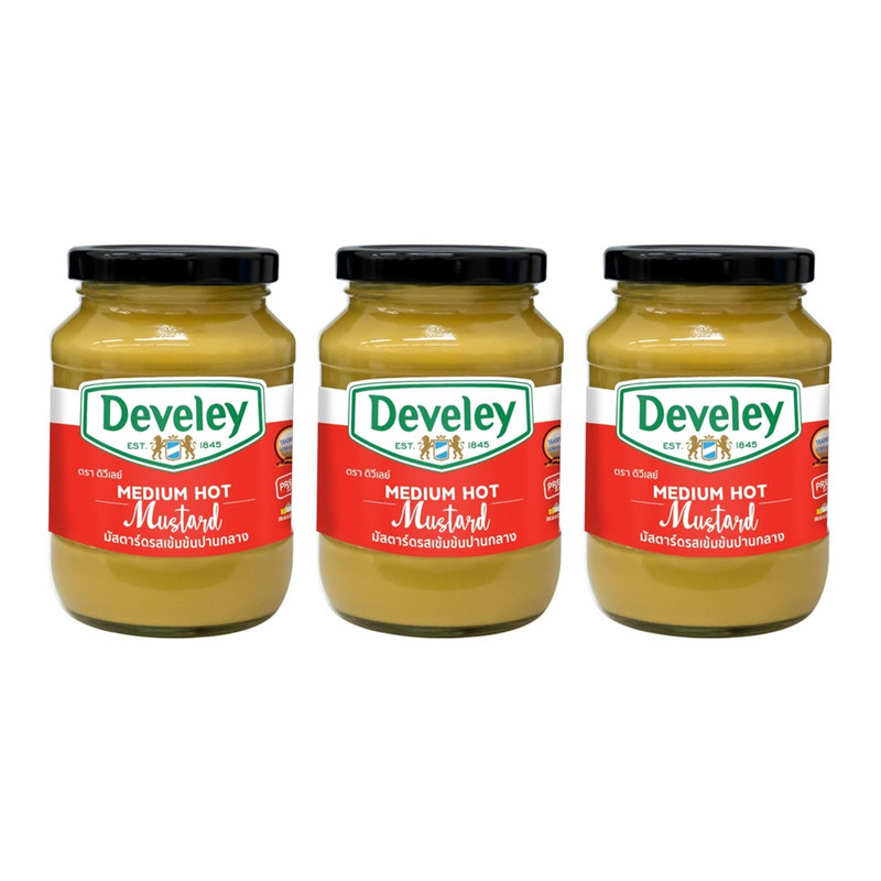 Develey (ດິວີເລຍ໌) Medium Hot Mustard (ມັສຕາຣ໌ດເຜັດປານກລາງ) ຂນາດ 350 ກຣັມ ແພັຄ 3 ຂວດ