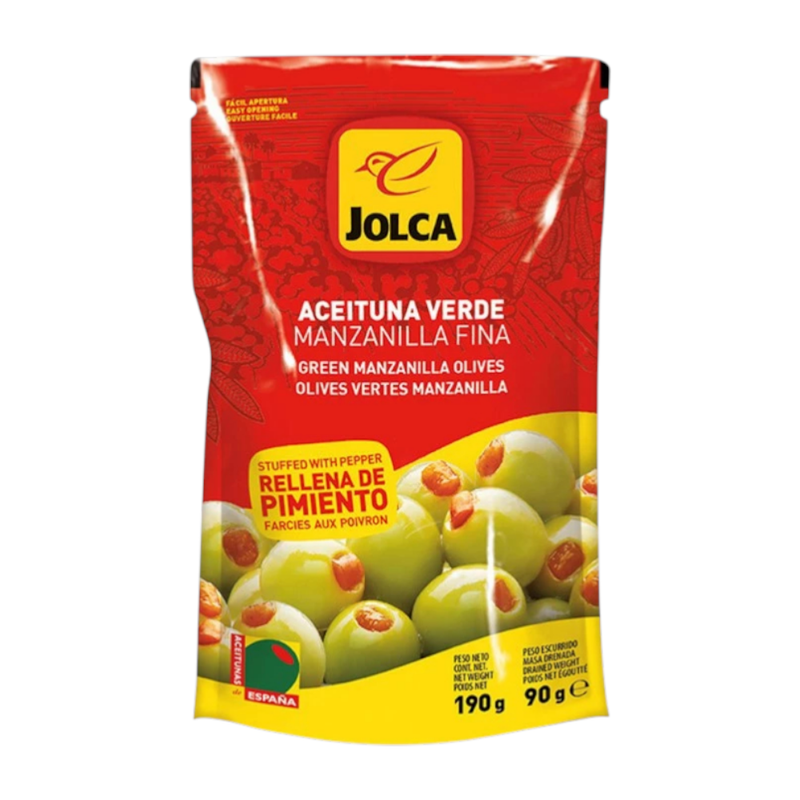 JOLCA PEPPER PASTE STUFFED MANZANILLA OLIVES 190 g. ມະກອກເຂີຍວສອດໄສ້ພຣິກ