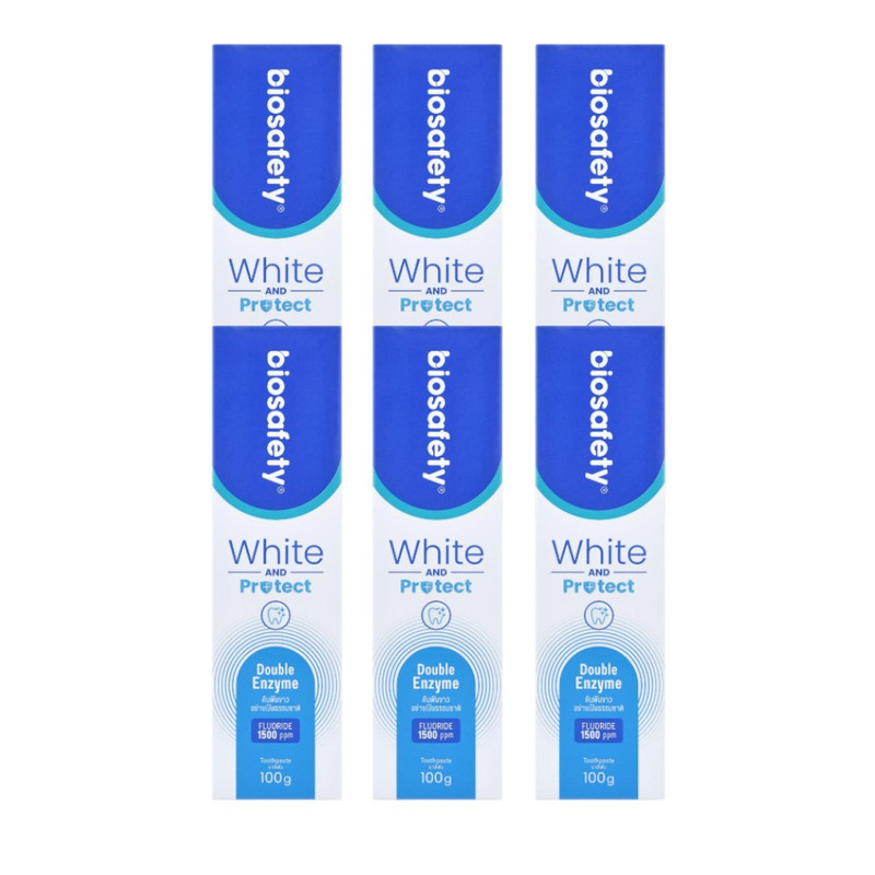 Biosafety ຍາສີຟັນ ໄບໂອເຊຟຕີ້ White & Protect ຂນາດ 100 ກຣັມ x 6 ຫລອດ