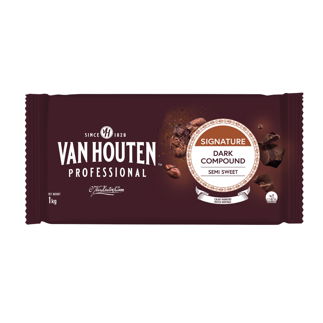 Van Houten  SemiSweetDarkCompoundBlock ແວນເຮາເຕນເຊມິສວີທດາຣ໌ຄຄອມພາວບລັອຄ 1 ກກ.