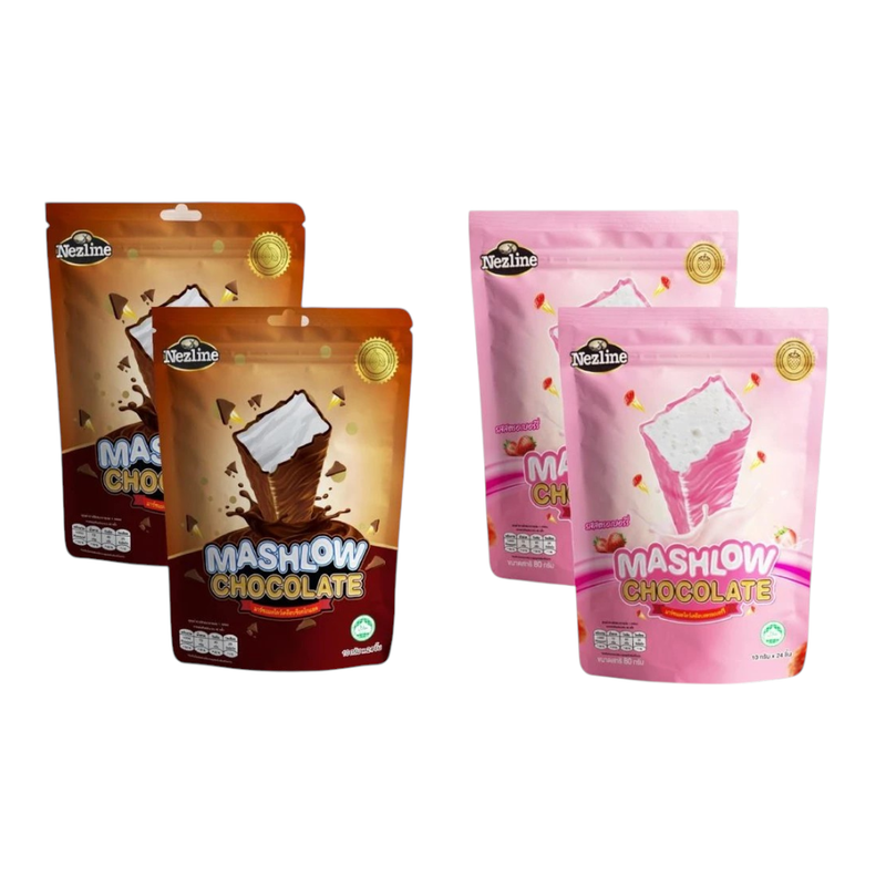 [ ໂປຣ 3 ແຖມ 1 ] MASHLOW ມາຣ໌ຊໂລ່ 80g  ຊັອກໂກແລຕເຄລືອບມາຣ໌ຊເມລໂລ່ແທ່ງ 2 ຣສຊາຕິ ຊັອກໂກແລຕ ສຕຣອວ໌ເບອຣ໌ຣີ ມາຣ໌ຊເມລໂລ່ ຊັອກ 2 + ສຕຣອວ໌ 2