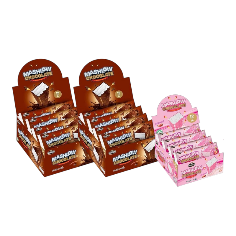 [ ໂປຣ 2 ແຖມ 1 ] MASHLOW ມາຣ໌ຊໂລ່ກລ່ອງ 120g  ຊັອກໂກແລຕເຄລືອບມາຣ໌ຊເມລໂລ່ແທ່ງ ມີຮາລາລ ຊັອກໂກແລຕ ມາຣ໌ຊເມລໂລ່ ສຕຣອວ໌ເບອຣ໌ຣີ ຊັອກໂກແລຕ2+ສຕຣອວ໌1