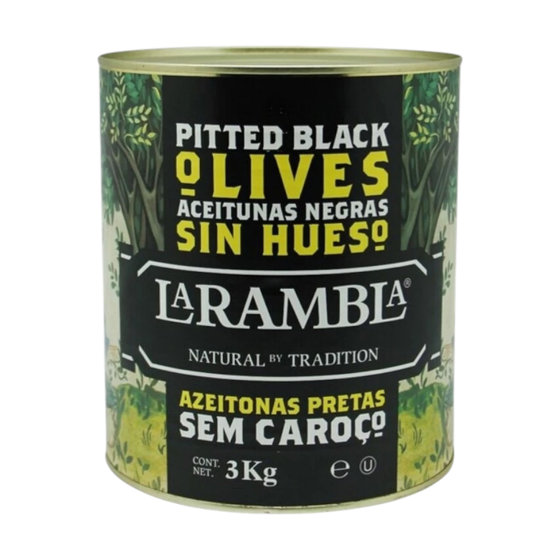 La Rambla Pitted Black Olives ລາແຣມບລາ ມະກອກດໍາໄຣ້ເມລັດ 3,000g (LR59)