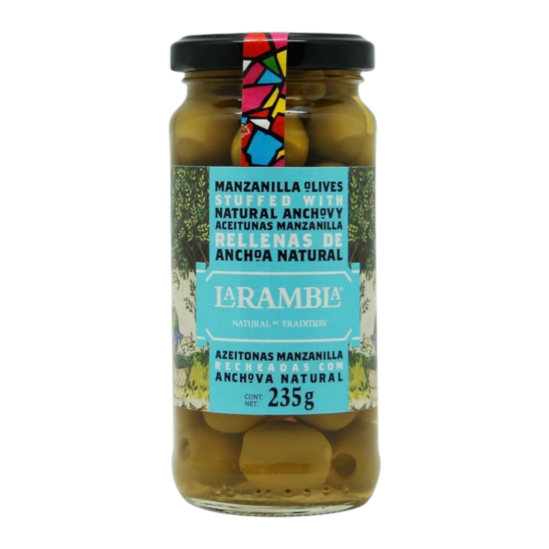 La Rambla Manzanilla Stuffed Anchovy ລາແຣມບລາ ມະກອກເຂີຍວສອດໄສ້ແອນໂຊວີ່ 235g